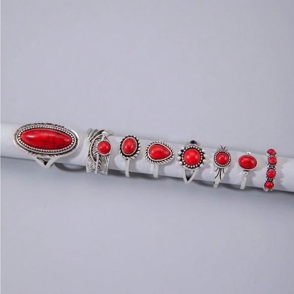 8pcs/set Creative Alloy Blackened Vintage Pattern Feather Geometric Oval - Picture 3 of 3